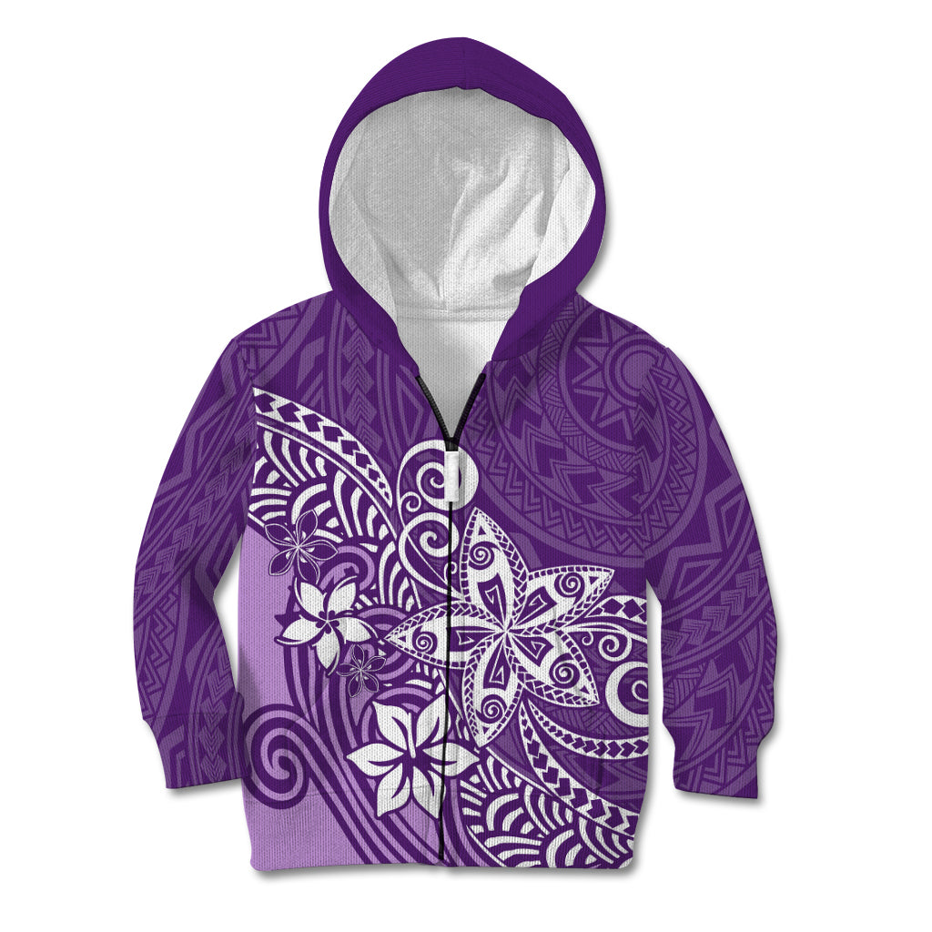 Polynesia Kid Hoodie Plumeria Purple Curves LT7 Zip Hoodie Purple - Polynesian Pride
