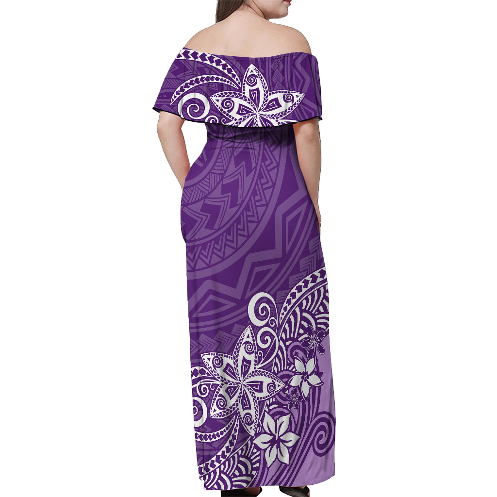 Polynesia Off Shoulder Maxi Dress Plumeria Purple Curves LT7 - Polynesian Pride