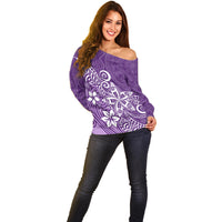 Polynesia Off Shoulder Sweater Plumeria Purple Curves LT7 - Polynesian Pride