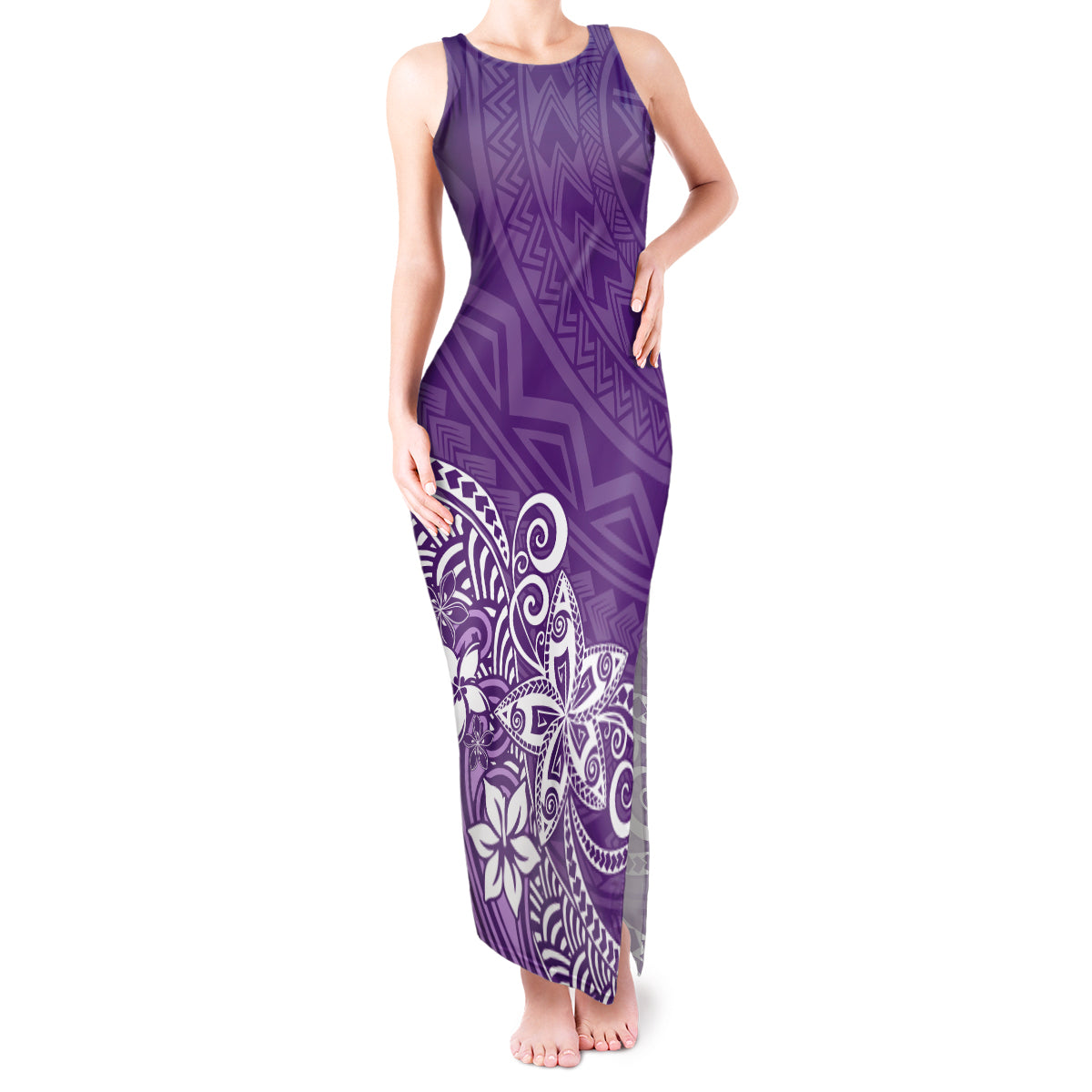 Polynesia Tank Maxi Dress Plumeria Purple Curves LT7 Women Purple - Polynesian Pride