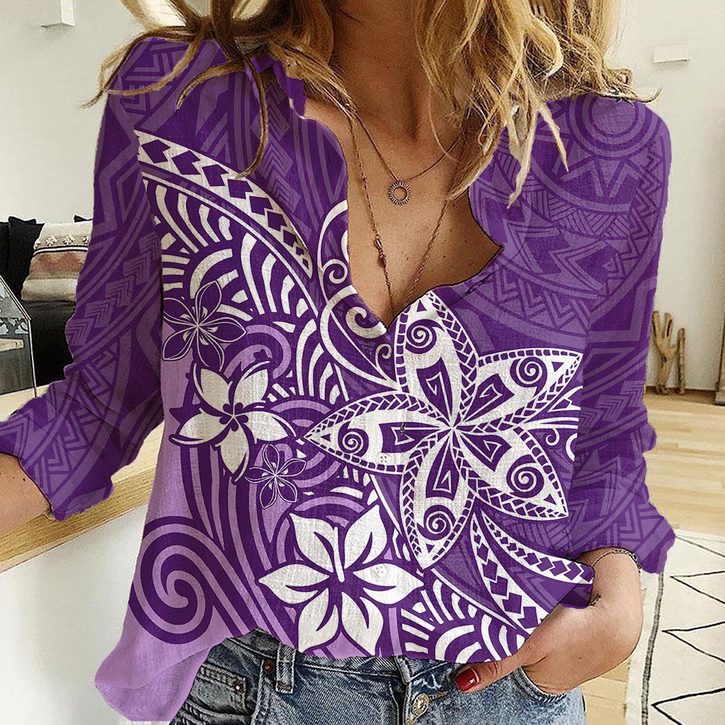 Polynesia Women Casual Shirt Plumeria Purple Curves LT7 Female Purple - Polynesian Pride