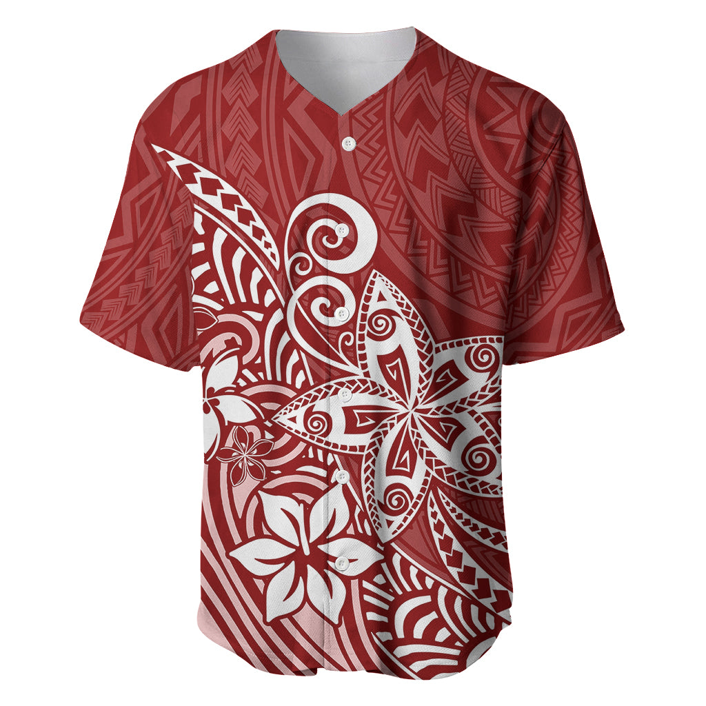 Polynesia Baseball Jersey Plumeria Red Curves LT7 Red - Polynesian Pride