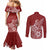 Polynesia Couples Matching Mermaid Dress and Long Sleeve Button Shirts Plumeria Red Curves LT7 - Polynesian Pride