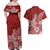 Polynesia Couples Matching Off Shoulder Maxi Dress and Hawaiian Shirt Plumeria Red Curves LT7 - Polynesian Pride