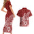 Polynesia Couples Matching Short Sleeve Bodycon Dress and Hawaiian Shirt Plumeria Red Curves LT7 - Polynesian Pride