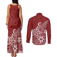 Polynesia Couples Matching Tank Maxi Dress and Long Sleeve Button Shirts Plumeria Red Curves LT7 - Polynesian Pride