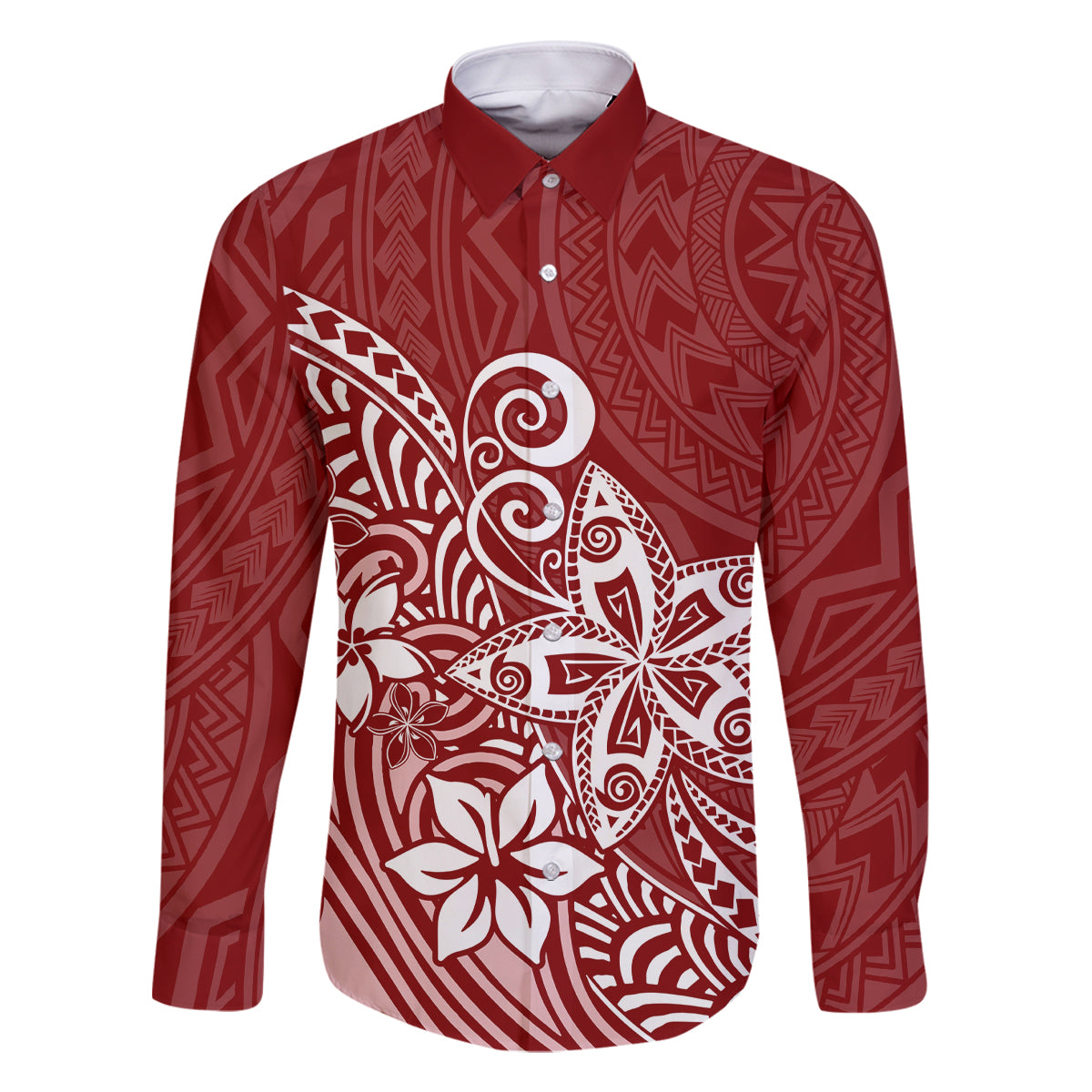 Hawaii Family Matching Outfits Polynesia Summer Maxi Dress And Shirt Family Set Clothes Plumeria Red Curves LT7 Dad's Shirt - Long Sleeve Red - Polynesian Pride