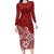 Polynesia Long Sleeve Bodycon Dress Plumeria Red Curves LT7 Long Dress Red - Polynesian Pride