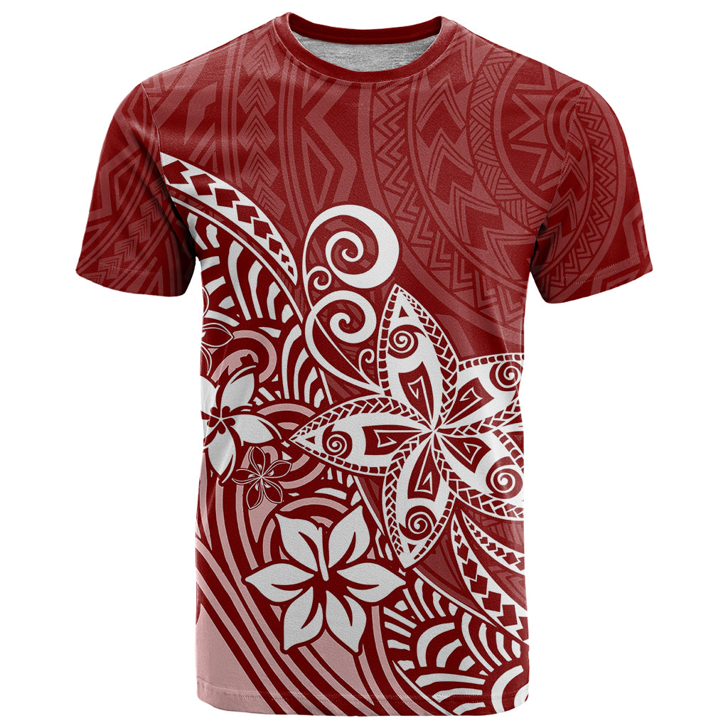 Polynesia T Shirt Plumeria Red Curves LT7 Red - Polynesian Pride