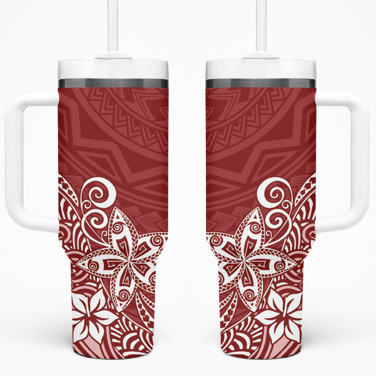 Hawaii Tumbler With Handle Plumeria Red Curves