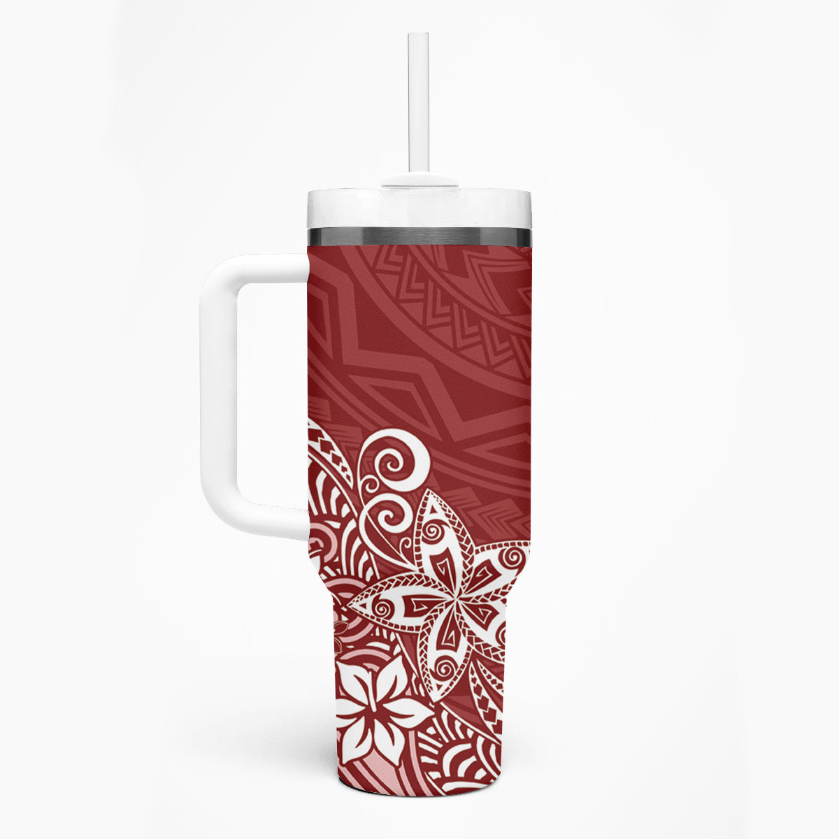 Hawaii Tumbler With Handle Plumeria Red Curves