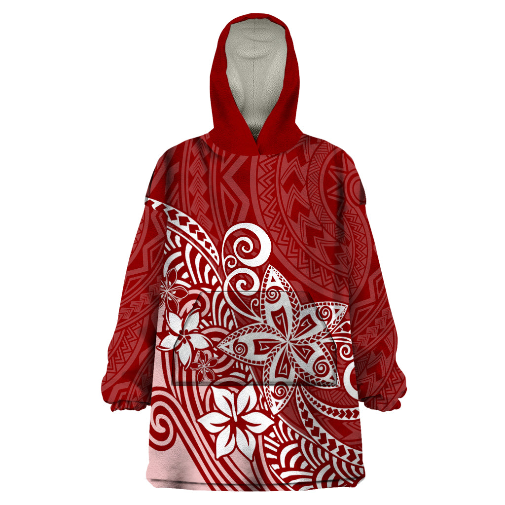 Polynesia Wearable Blanket Hoodie Plumeria Red Curves LT7 One Size Red - Polynesian Pride