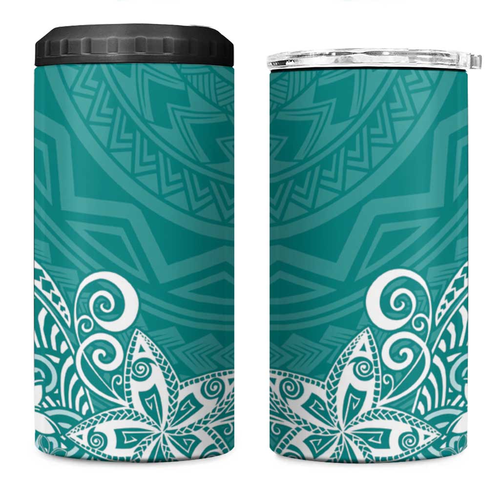 Hawaii 4 in 1 Can Cooler Tumbler Plumeria Teal Curves