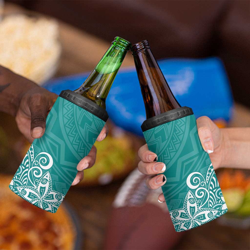 Hawaii 4 in 1 Can Cooler Tumbler Plumeria Teal Curves