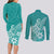 Polynesia Couples Matching Long Sleeve Bodycon Dress and Long Sleeve Button Shirts Plumeria Teal Curves LT7 - Polynesian Pride