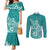 Polynesia Couples Matching Mermaid Dress and Long Sleeve Button Shirts Plumeria Teal Curves LT7 Teal - Polynesian Pride