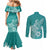 Polynesia Couples Matching Mermaid Dress and Long Sleeve Button Shirts Plumeria Teal Curves LT7 - Polynesian Pride