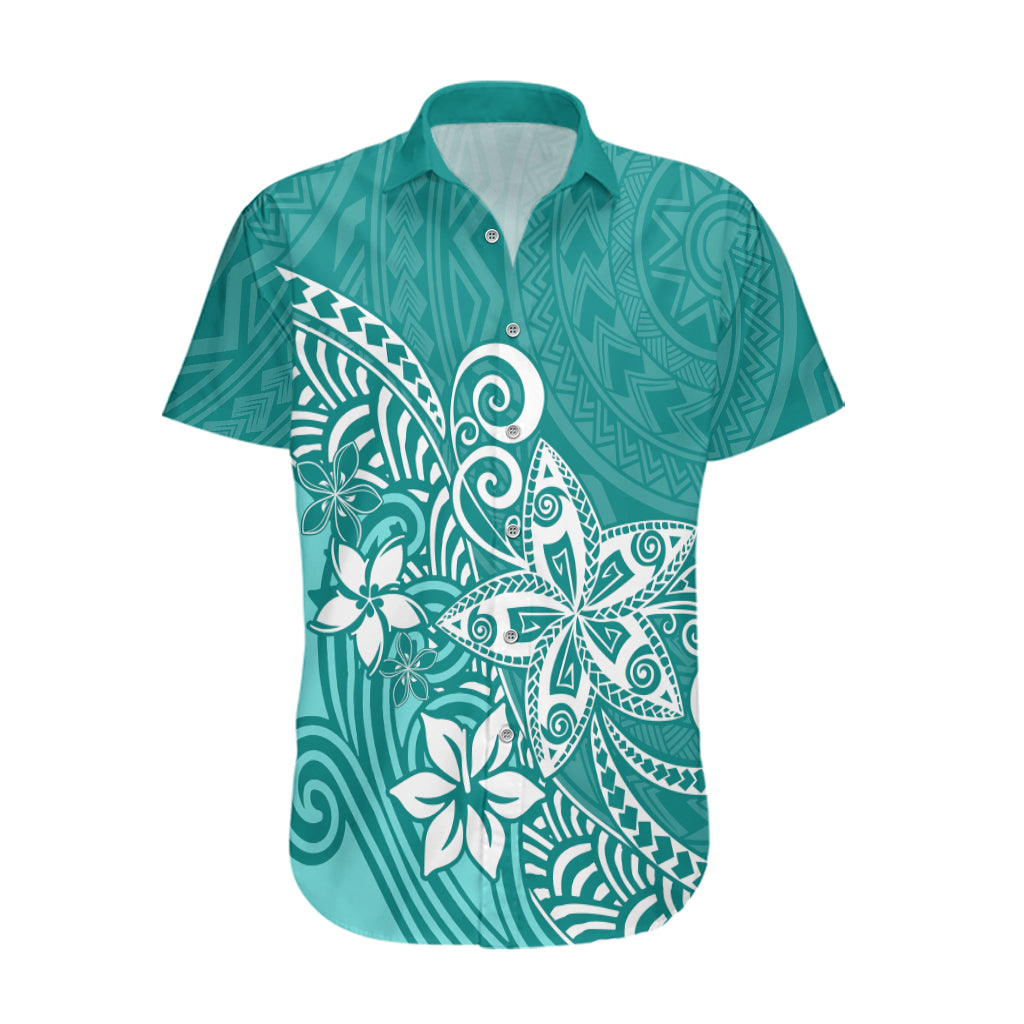 Polynesia Hawaiian Shirt Plumeria Teal Curves LT7 Teal - Polynesian Pride