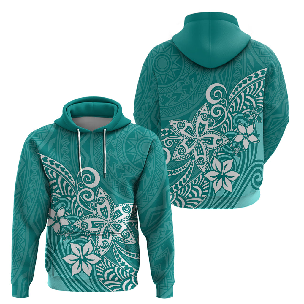Polynesia Hoodie Plumeria Teal Curves LT7 - Polynesian Pride