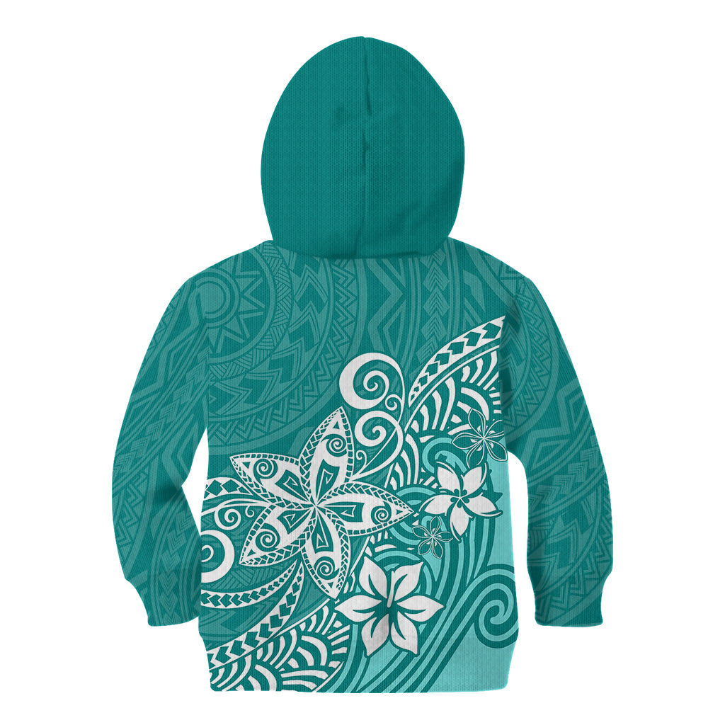 Polynesia Kid Hoodie Plumeria Teal Curves LT7 - Polynesian Pride