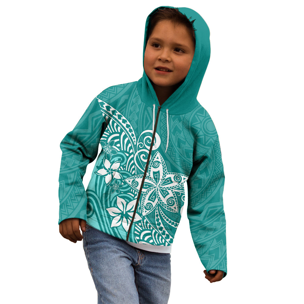 Polynesia Kid Hoodie Plumeria Teal Curves LT7 - Polynesian Pride