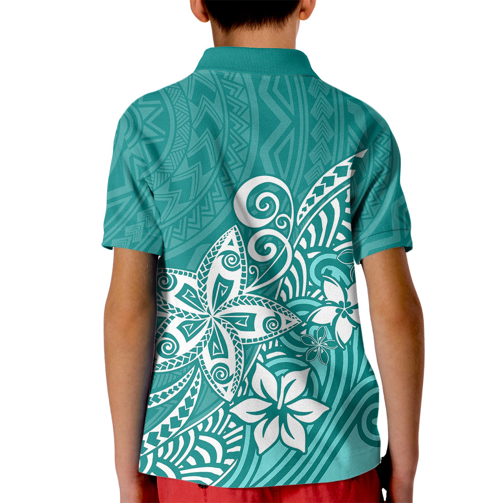 Polynesia Kid Polo Shirt Plumeria Teal Curves LT7 - Polynesian Pride