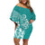 Polynesia Off Shoulder Short Dress Plumeria Teal Curves LT7 Women Teal - Polynesian Pride