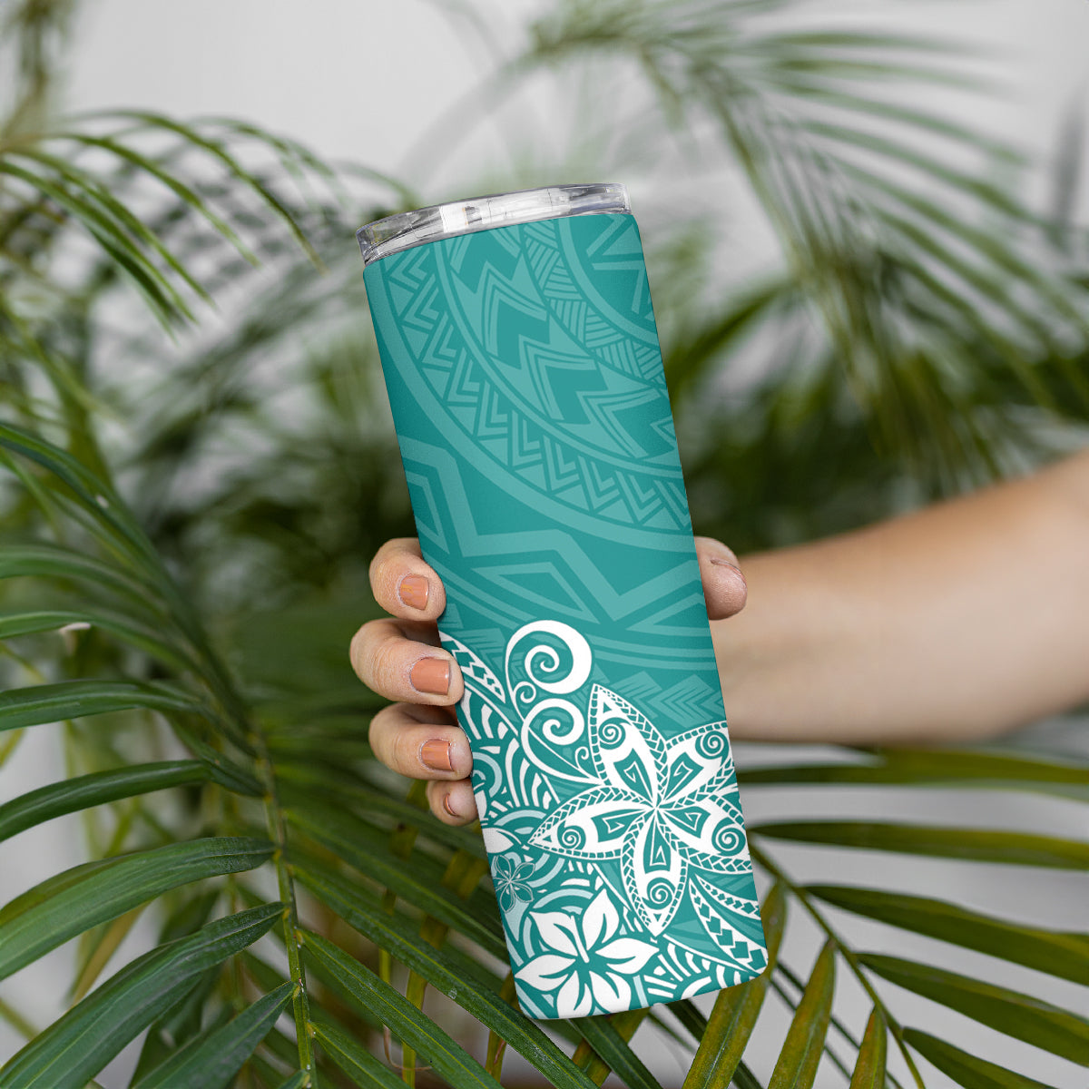 Hawaii Skinny Tumbler Plumeria Teal Curves