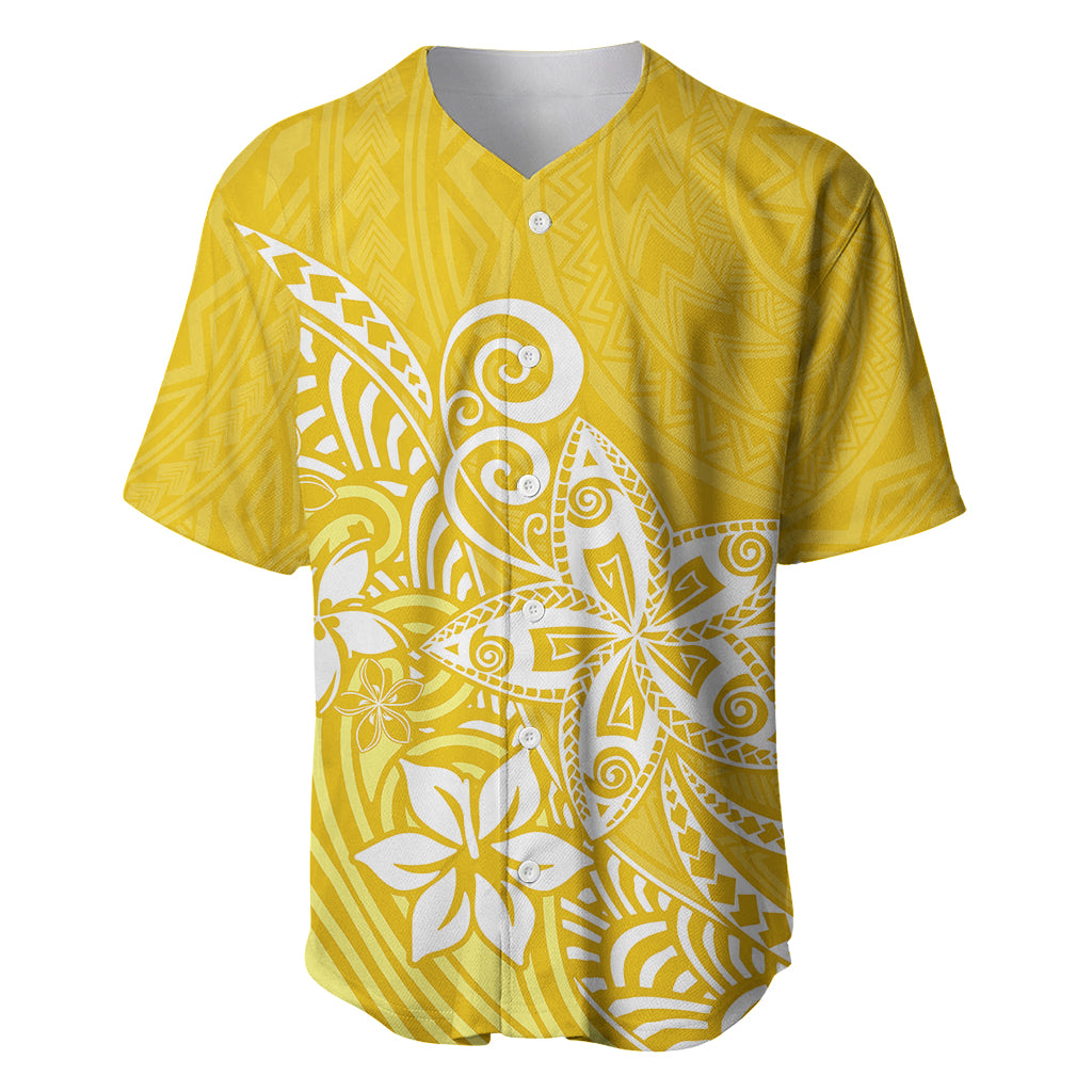 Polynesia Baseball Jersey Plumeria Yellow Curves LT7 Yellow - Polynesian Pride