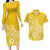 Polynesia Couples Matching Long Sleeve Bodycon Dress and Hawaiian Shirt Plumeria Yellow Curves LT7 Yellow - Polynesian Pride