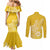 Polynesia Couples Matching Mermaid Dress and Long Sleeve Button Shirts Plumeria Yellow Curves LT7 - Polynesian Pride