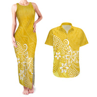Polynesia Couples Matching Tank Maxi Dress And Hawaiian Shirt Plumeria Yellow Curves LT7 Yellow - Polynesian Pride