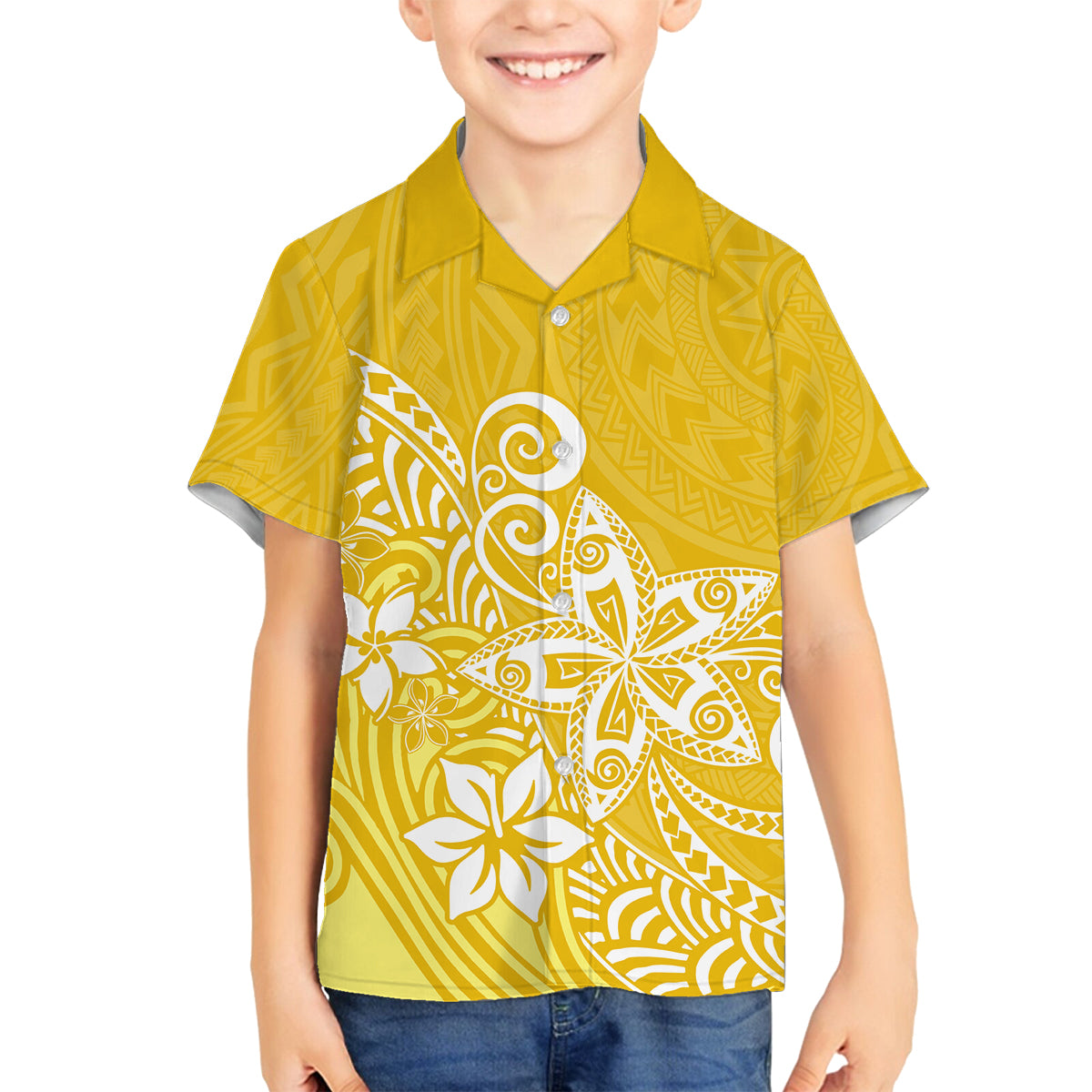 Hawaii Family Matching Outfits Polynesia Off Shoulder Maxi Dress And Shirt Family Set Clothes Plumeria Yellow Curves LT7