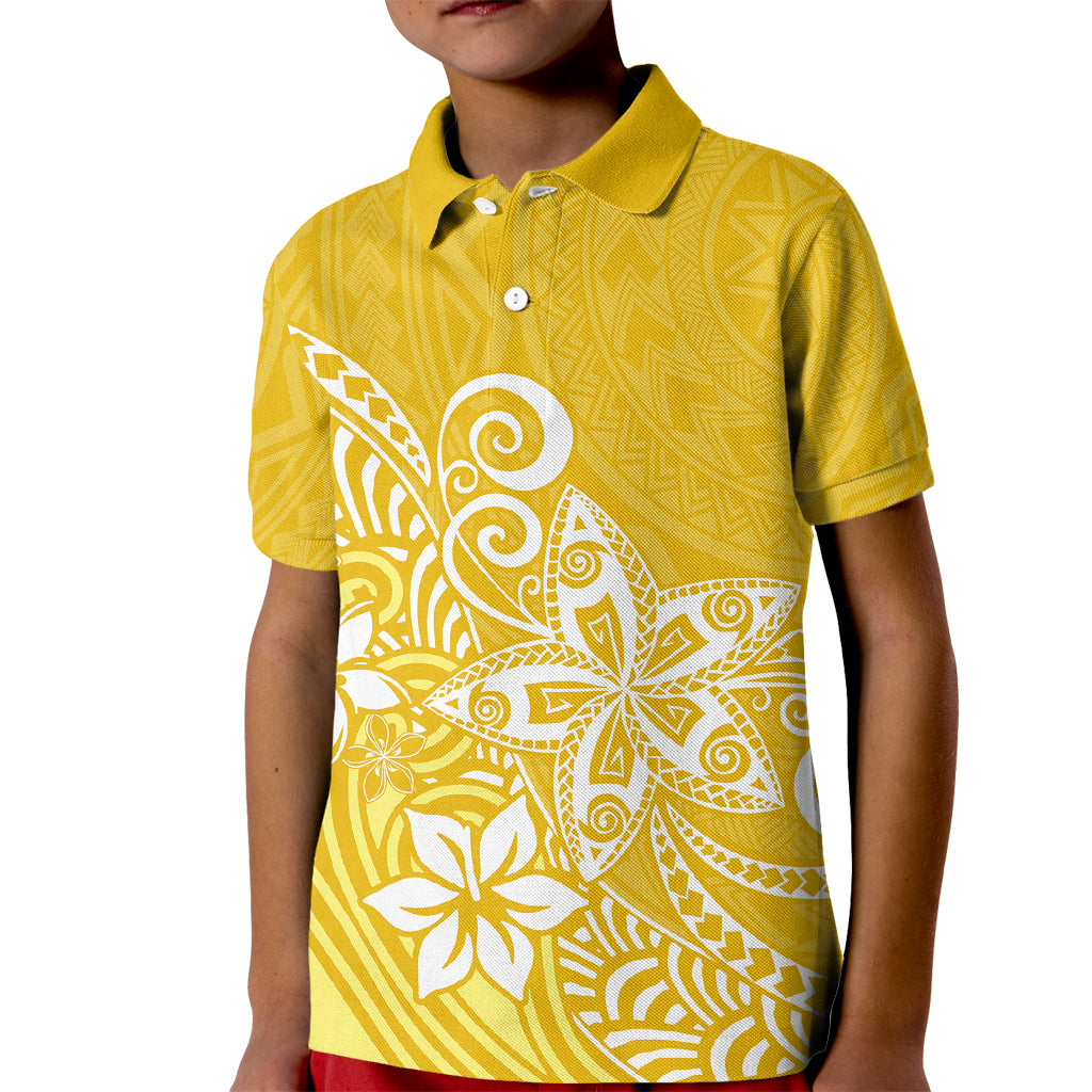 Polynesia Kid Polo Shirt Plumeria Yellow Curves LT7 Kid Yellow - Polynesian Pride