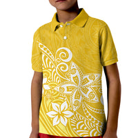 Polynesia Kid Polo Shirt Plumeria Yellow Curves LT7 Kid Yellow - Polynesian Pride