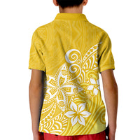 Polynesia Kid Polo Shirt Plumeria Yellow Curves LT7 - Polynesian Pride