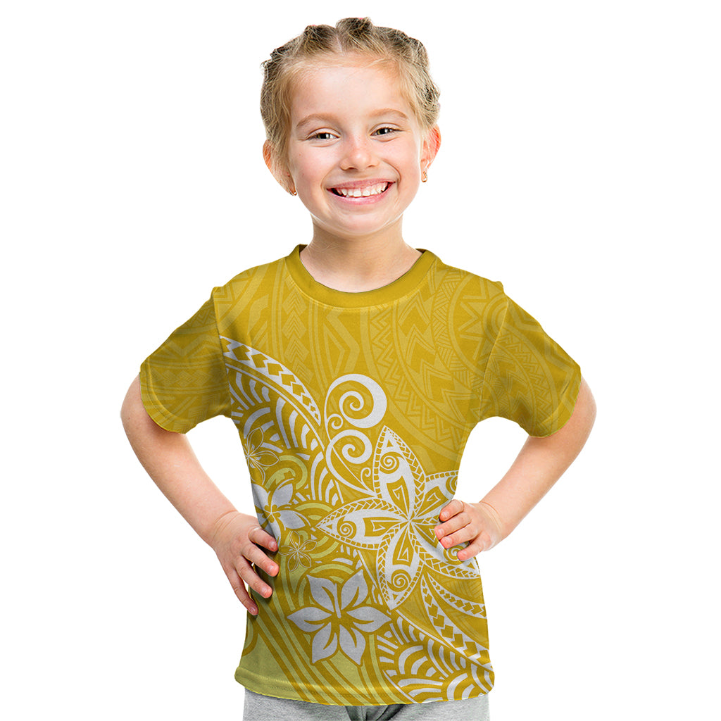 Polynesia Kid T Shirt Plumeria Yellow Curves LT7 Yellow - Polynesian Pride