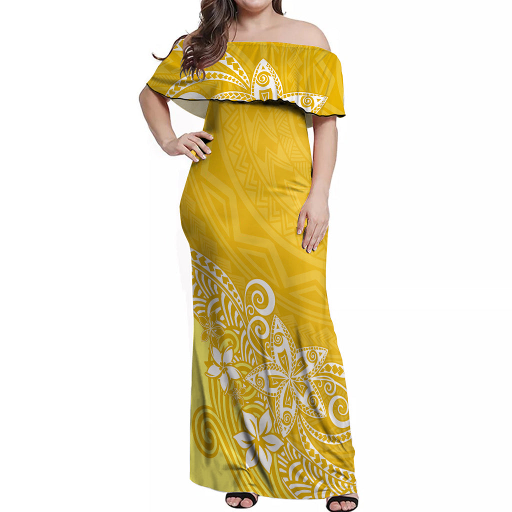 Polynesia Off Shoulder Maxi Dress Plumeria Yellow Curves LT7 Women Yellow - Polynesian Pride