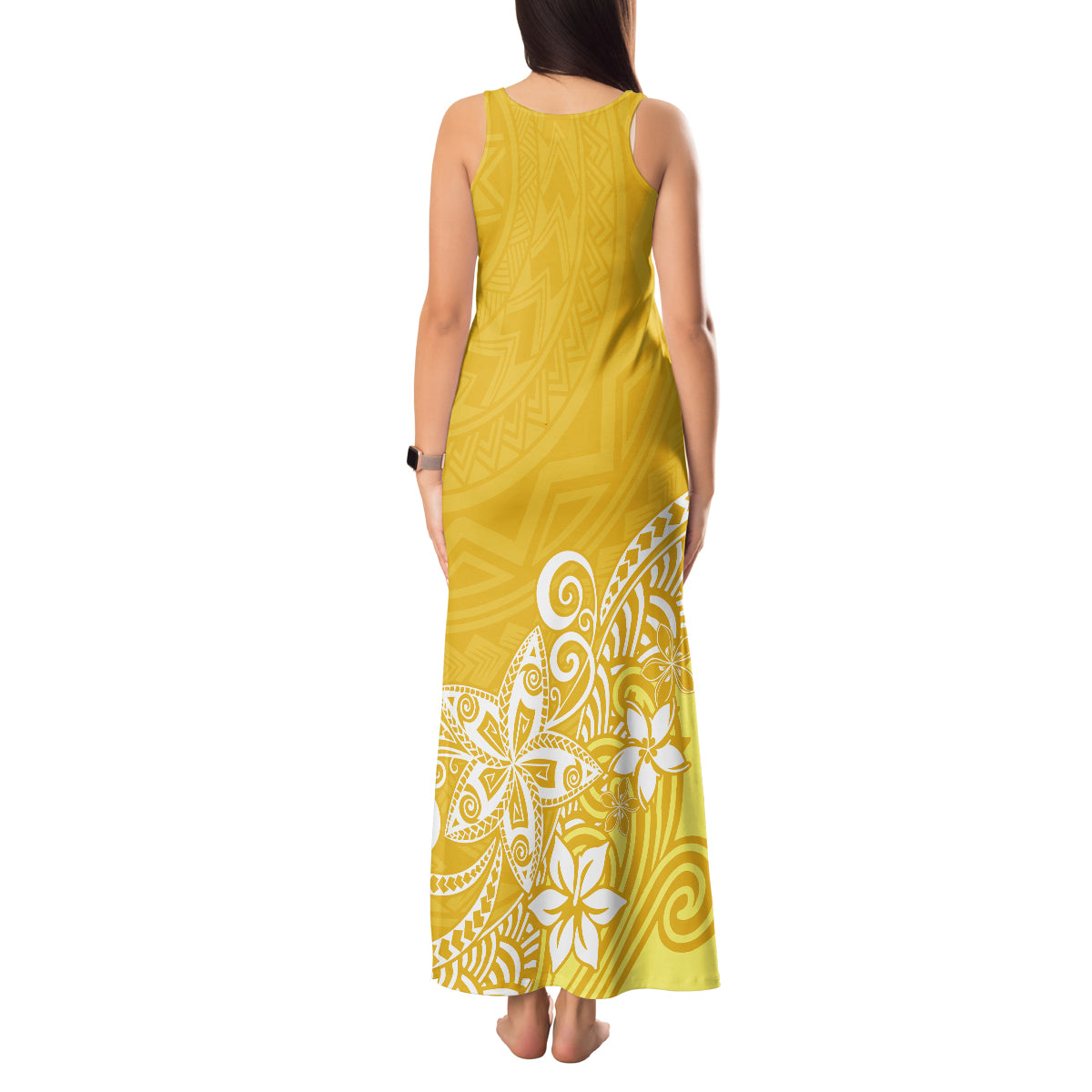 Polynesia Tank Maxi Dress Plumeria Yellow Curves LT7 - Polynesian Pride