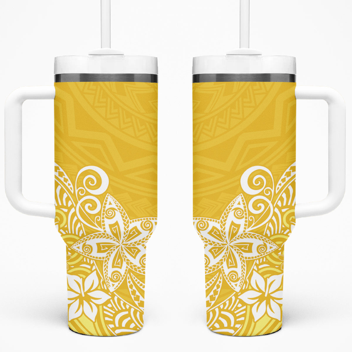 Hawaii Tumbler With Handle Plumeria Yellow Curves