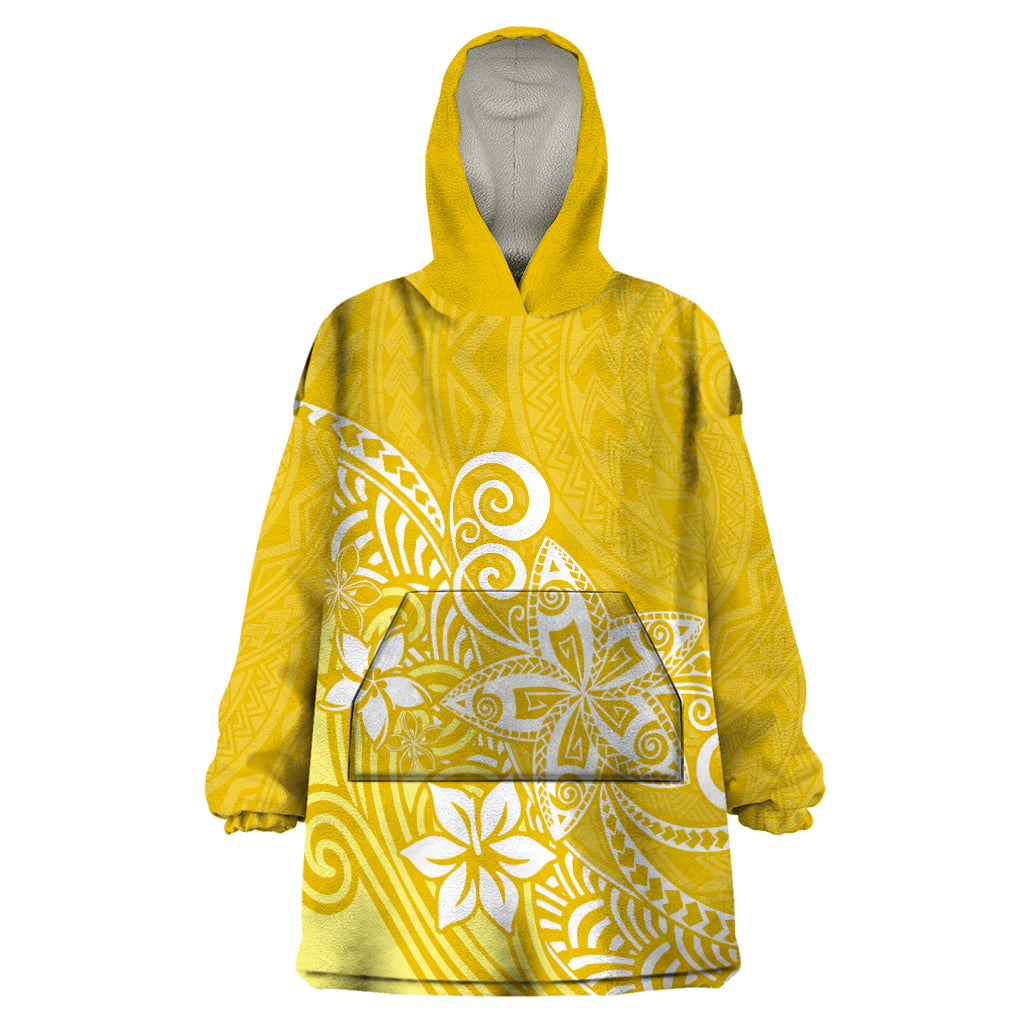 Polynesia Wearable Blanket Hoodie Plumeria Yellow Curves LT7 One Size Yellow - Polynesian Pride