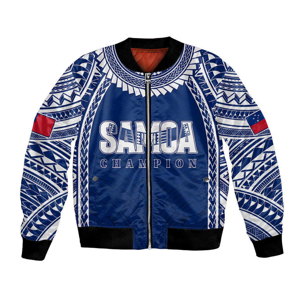 Personalised Samoa Rugby Bomber Jacket WC 2023 Champions LT7 Unisex Blue - Polynesian Pride