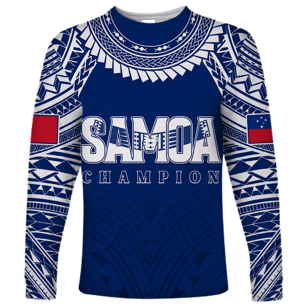 Personalised Samoa Rugby Long Sleeve Shirt WC 2023 Champions LT7 Unisex Blue - Polynesian Pride