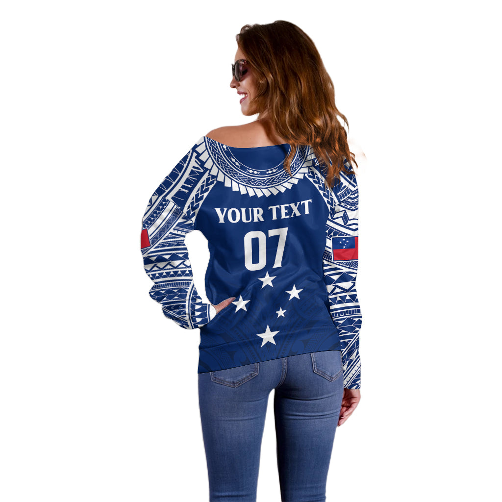 Personalised Samoa Rugby Off Shoulder Sweater WC 2023 Champions LT7 - Polynesian Pride
