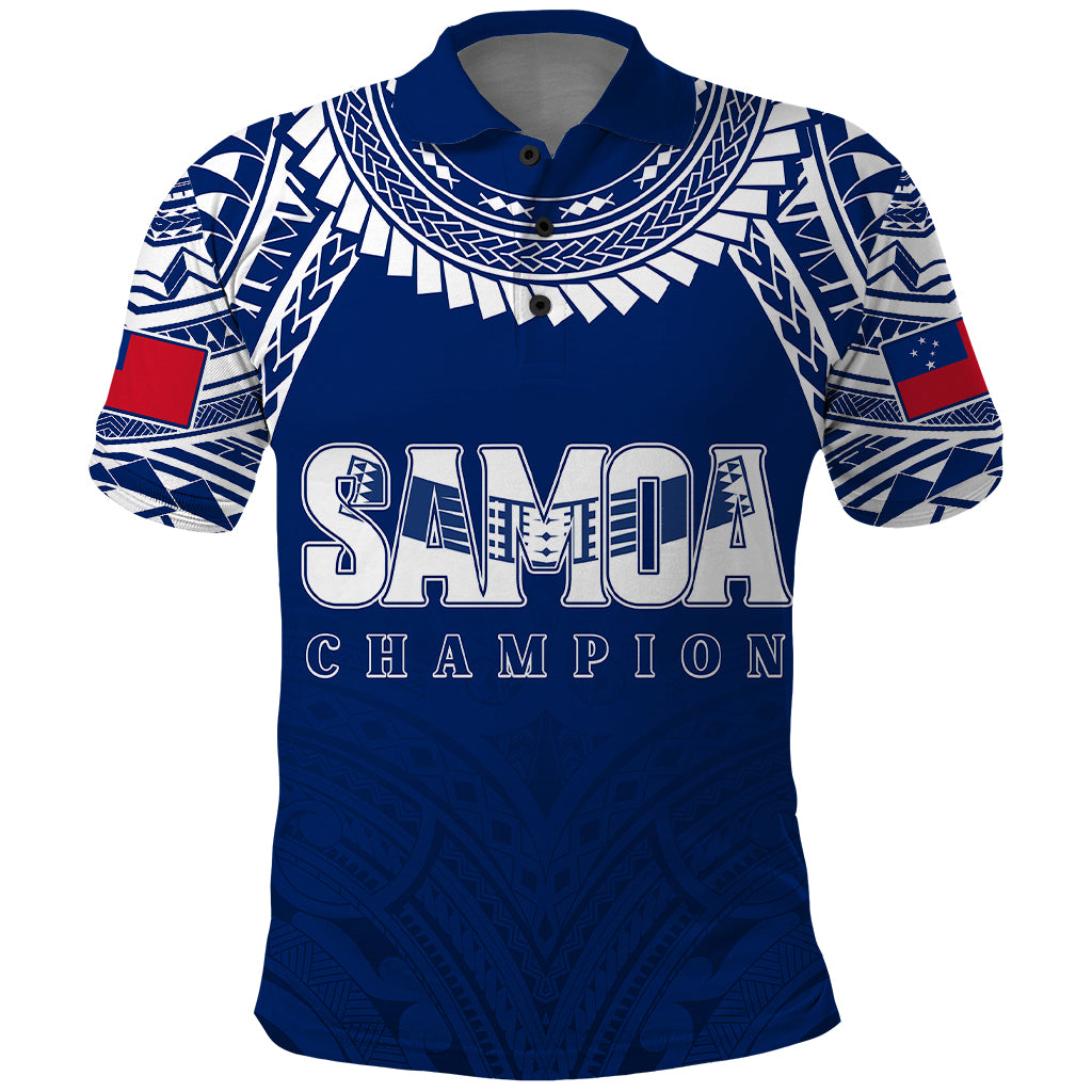 Custom Samoa Rugby Polo Shirt WC 2023 Champions LT7 Blue - Polynesian Pride