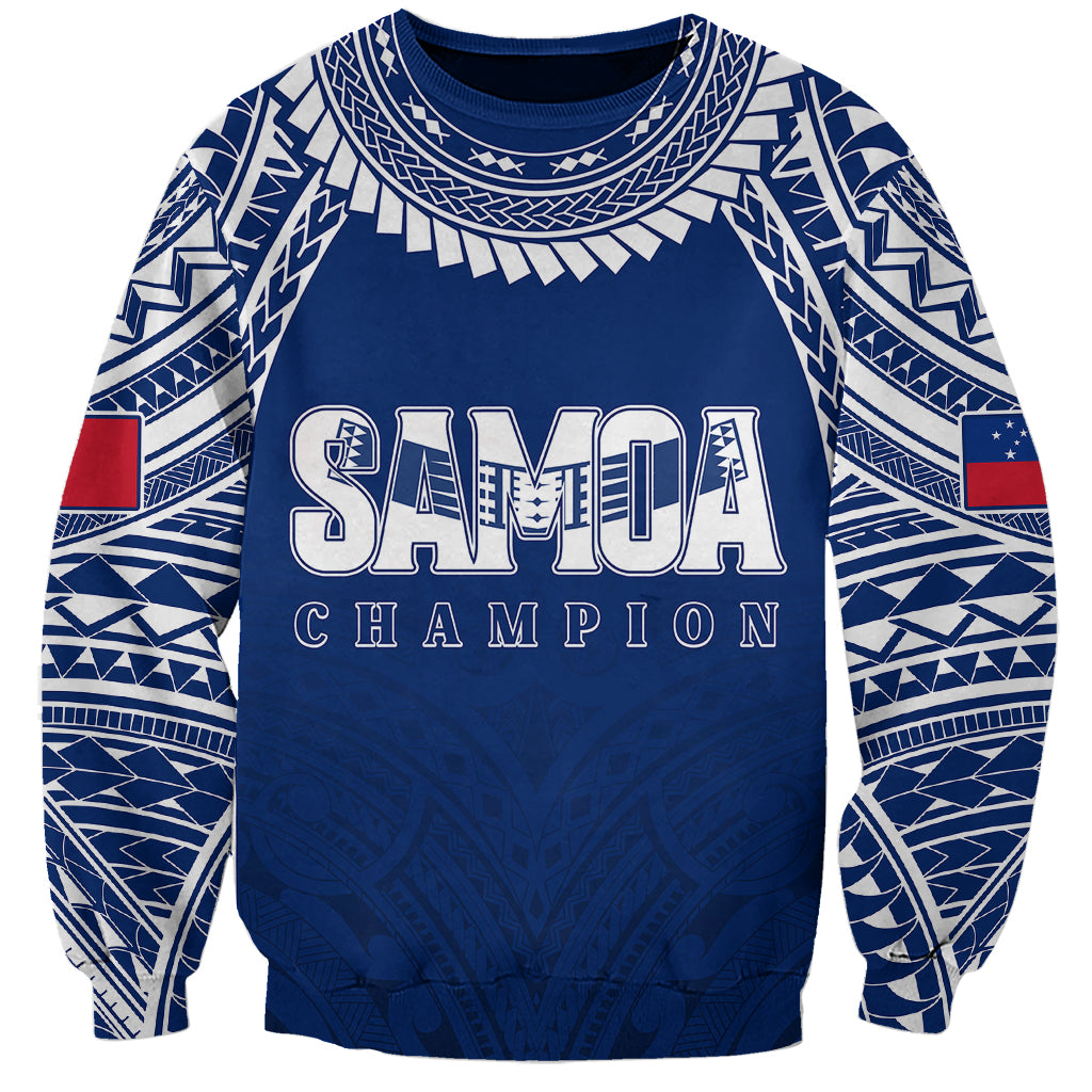 Personalised Samoa Rugby Sweatshirt WC 2023 Champions LT7 Unisex Blue - Polynesian Pride