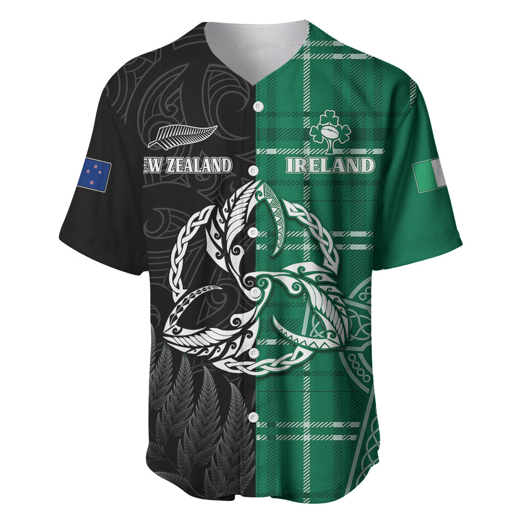 Personalised New Zealand Mix Ireland Rugby Baseball Jersey Celtic Knot Mix Silver Ferns LT7 Art - Polynesian Pride