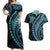 Polynesian Pride Couples Matching Off Shoulder Maxi Dress and Hawaiian Shirt Turtle Hibiscus Luxury Style - Aquamarine LT7 Aquamarine - Polynesian Pride