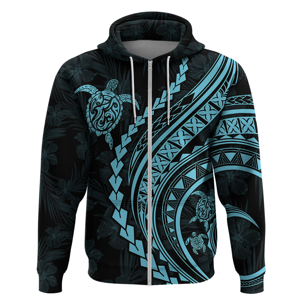 Polynesian Pride Hoodie Turtle Hibiscus Luxury Style - Aquamarine LT7 - Polynesian Pride