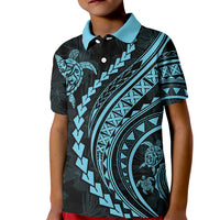Polynesian Pride Kid Polo Shirt Turtle Hibiscus Luxury Style - Aquamarine LT7 Kid Aquamarine - Polynesian Pride